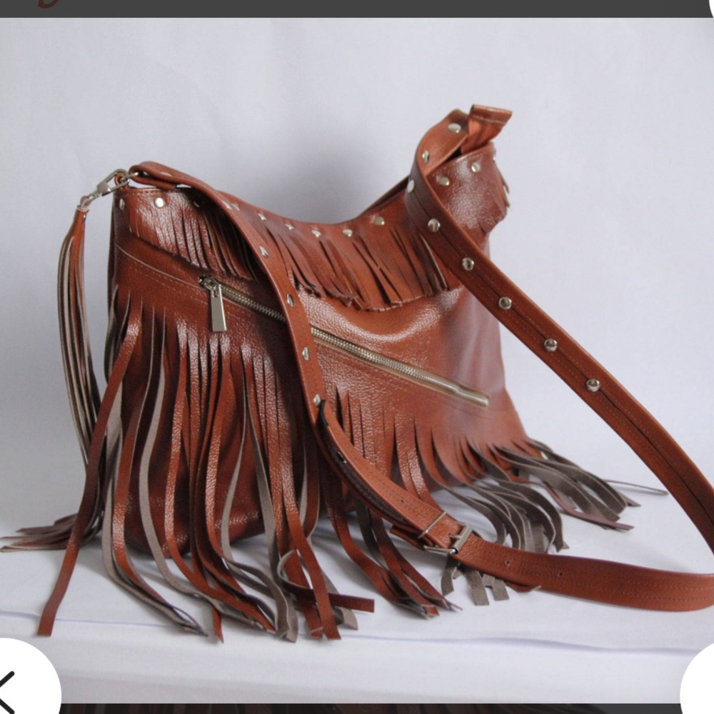 Fringe Brown Leather Crossbody Messenger Bag